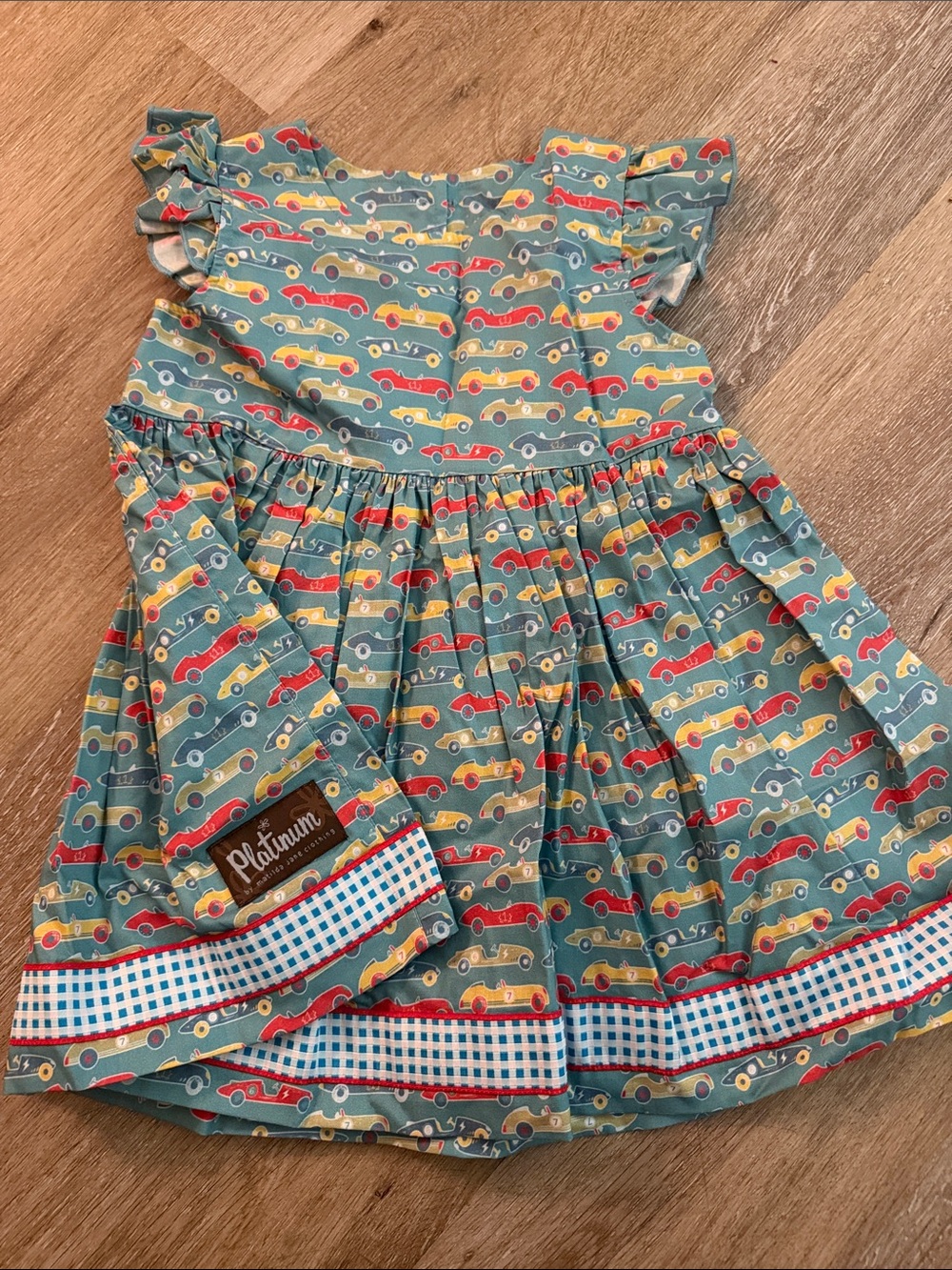 Matilda Jane Platinum Girls Teal Car Print Ruffle Sleeve Top